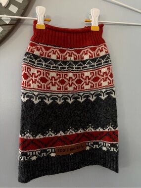 Eddie Bauer Red, Charcoal & White Fair Isle Knit  small pet sweater